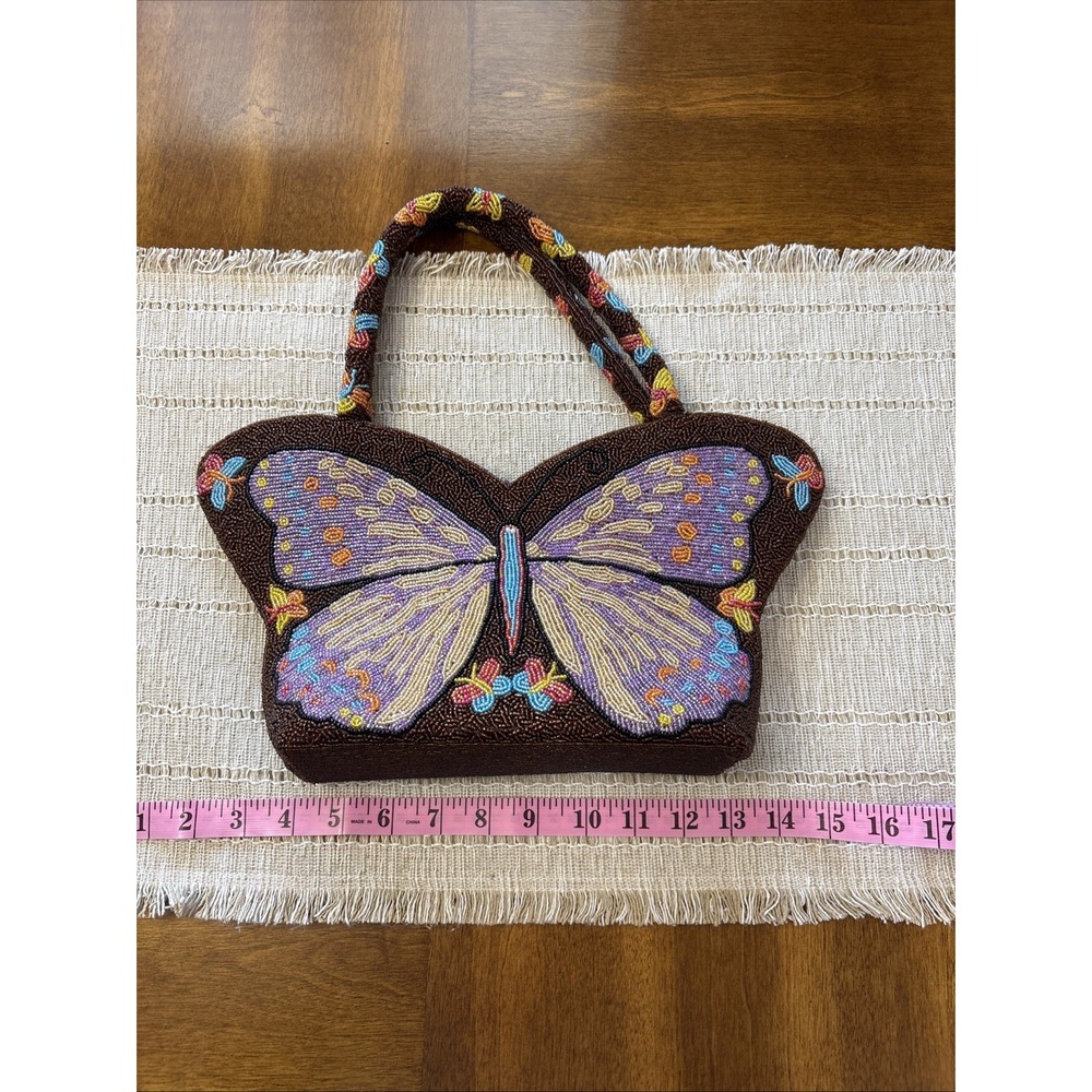 Butterfly Beaded Artsy Handbag . Unique Design Colorful